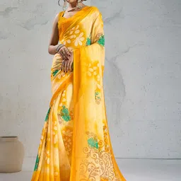 HERE&NOW Yellow Pure Georgette Printed Sarees-picture-29