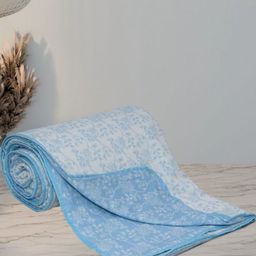 Florida Blue & White Floral Printed 300 GSM Cotton Reversible Double Bed Dohar-picture-5