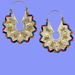 Anouk Gold-Plated Artificial Beaded Floral Shaped Hoop Earrings-image-2