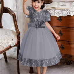 Vani Enterprise Floral Flutter Sleeve Net Fit & Flare Midi Dress-1