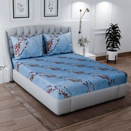 Signature Blue & Brown Floral Printed Microfiber 120 TC King Bedsheet Set 2.25 m X 2.45 m-36