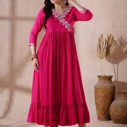 Globus Embroidered Scalloped V-Neck Tie-Up Detail Tiered A-Line Midi Festive Dress-picture-34