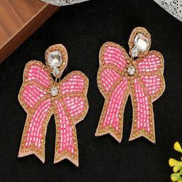 DressBerry Pink Gold-Plated Artificial Stones Studded Contemporary Drop Earrings-22