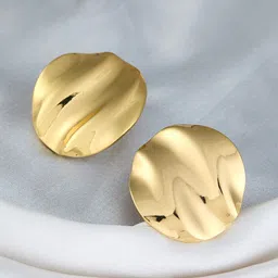 ATIBELLE Gold-Plated Round Shaped Textured Minimal Classic Studs-14