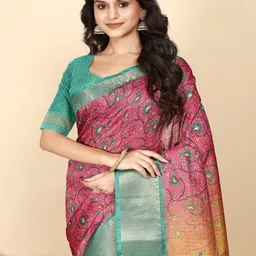 SSHAGUN LIFESTYLE Floral Printed Zari Silk Cotton Bandhani Saree-picture-37