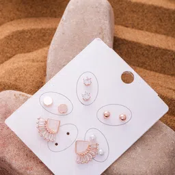 QUERALT Set Of 5 Brass-Plated Stainless Steel Stones Studded Circular Shaped Studs-picture-34