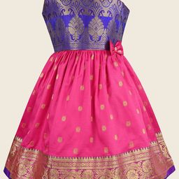 Wish Karo Girls Woven Zari One Shoulder Fit & Flare Ethnic Dress-picture-32