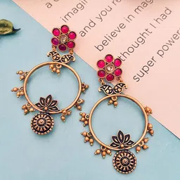 Sangria Gold Plated Stones Studded Drop Earrings-21