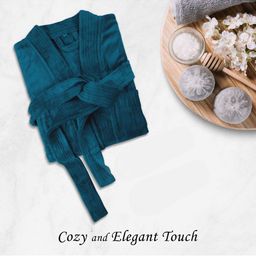 HOUSSE Blue 550 GSM Shawl Collar Bath Robe With Belt-image-69