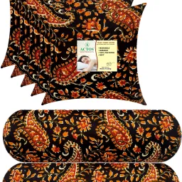 Combo Set Of 5 Cushion And 2 Microfibre Floral Bolster Pack of 7-image-117