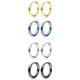 V FASHION JEWELLERY Set Of 4 Circular Shaped Hoop Earrings-image-6