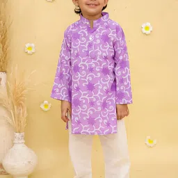 JUNITOS Boys Paisley Printed Regular Pure Cotton Kurta with Pyjamas-picture-15