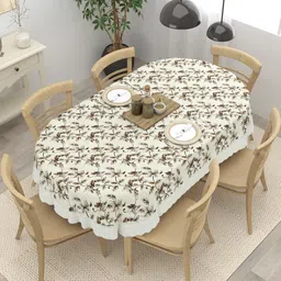 The Home Story Beige Floral Plastic Oval 6-Seater Table Cover-picture-46