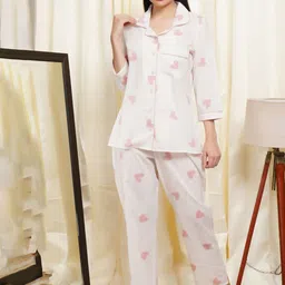 ALLEN WEAVE Women Printed Shirt & Pyjamas Night suit-image-1
