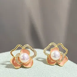 FIMBULGold-Plated Artificial Stones Studded & Pearls Beaded Floral Shaped Studs-77