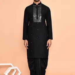 Arihant Rai Sinha Men Embroidered Regular Mirror Work Kurta with Dhoti Pants-image-36