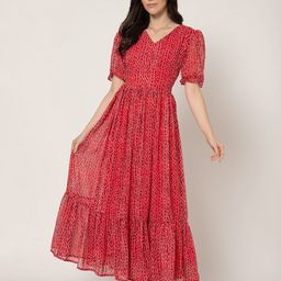 Bhavika Women Ethnic Motifs Print Puff Sleeve Georgette Tiered Fit & Flare Maxi Dress-picture-44