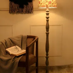 green girgit Grey & Red Printed Wooden Frustum Shaped Floor Lamp-12
