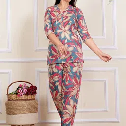Moktika Women Floral Printed Regular Pure Cotton Kurti with Trousers-picture-53