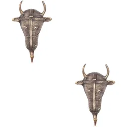 IndianShelf Goldtoned 2 Pieces Tribal Bull Face Textured Brass Wall Hooks-image-30