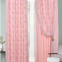 Aura Pink Floral Embroidered Velvet Long Door Curtain-picture-6