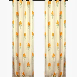 Aura Cream & Orange 2 Pieces Cotton Floral Printed Long Door Curtains-image-33