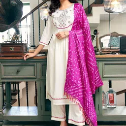 SANISA Paisley Yoke Design Pleated Sequinned Velvet A-Line Kurta With Trousers & Dupatta-picture-14