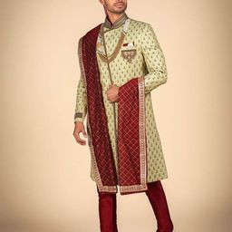Dulha Ghar Embroidered Mandarin Collar Indo Western Set-image-77
