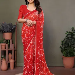 VILLAGIUS Embroidered Pure Georgette Block Print Saree-10