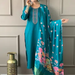 Anouk Embroidered Round Neck kurta With Trouser And Dupatta-image-56