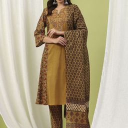 Nayam By Lakshita Floral Printed Thread Work Pure Cotton Kurta With Palazzos & Dupatta-34