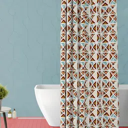 ArtzFolio White & Brown Geometric Printed Waterproof Shower Curtain-image-4