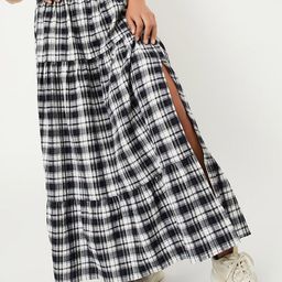 max Women Checked Pure Cotton Slit Tiered Maxi Skirt-37