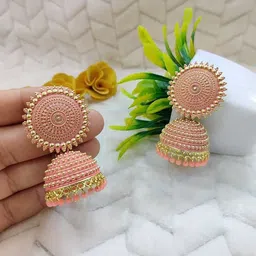 Zoey Gold-Plated Artificial Beaded Dome Shaped Jhumkas-11