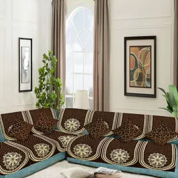 SAWNA HOMES Maroon 6 Pieces Printed Velvet 6 Seater Sofa Cover-22