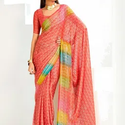 Stylum Bandhani Printed Shimmer Net Saree With Unstitched Blouse Piece-image-5