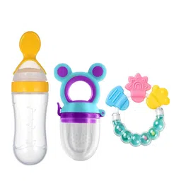 Joy Buzz Kids Set Of 3 Food Feeder Bottle Fruit Nibbler & Rattle Teether - Yellow-27