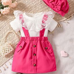 BAESD Girls Embellished Top with Dungarees & Cap-image-78