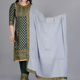 rf clothes Floral Printed Notch Neck Sequinned Straight Kurta With Trousers & Dupatta-image-15