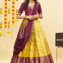 Fabcartz Embroidered Thread Work Semi-Stitched Lehenga & Unstitched Blouse With Dupatta-picture-13