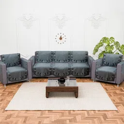 Kuber Industries Grey 16Pcs Floral Embroideres Cotton 5 Seater Sofa Cover With Arms-image-36