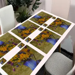 REVEXO 6Pc Green & Blue Printed Rectangle Costers & Table Placemats-24