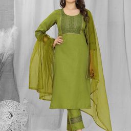 SKYLEE Women Ethnic Motifs Yoke Design Regular Thread Work Kurta with Trousers & Dupatta-1