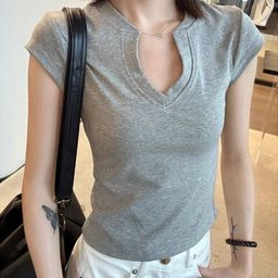 DressBerry Women V-Neck Cotton Slim Fit T-shirt-image-130