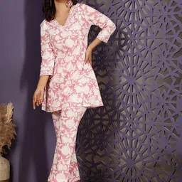 GULMOHAR JAIPUR Women Floral Printed Regular Pure Cotton Kurta with Trousers-picture-38