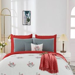Aura White & Red Floral Printed 180 TC Cotton King Bedsheet Set 2.70 m x 2.70 m-image-98