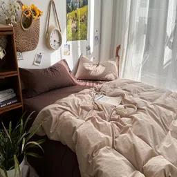 JC HOME Brown Solid Polycotton 3 Piece Double Queen Regular Bedding Set-image-58