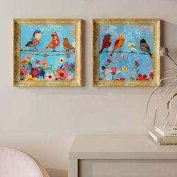 Art Street Blue & Pink 2 Pieces Birds & Flowers Wooden Wall Art-image-47