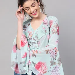 ZARISTAA Women Floral Printed Ruffles Georgette Top-picture-5