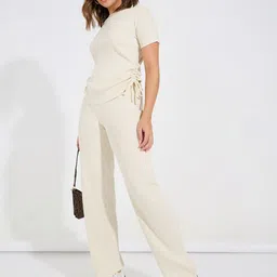 Styli Wide Rib Ruching-Detail T-Shirt & Wide Leg Trousers-image-74